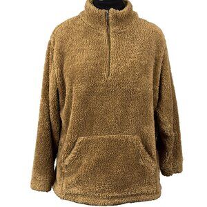 NATURAL REFLECTIONS Sherpa Pullover Jacket Quarter Zip Brown Womens L